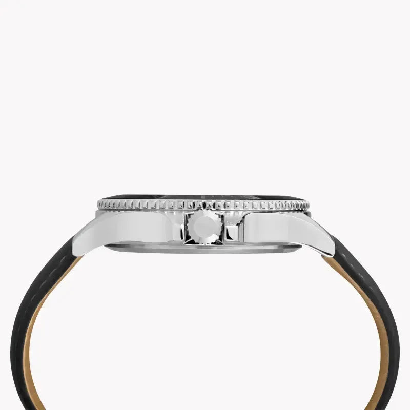 Timex Men's Brass Black Leather Watch, Black Dial | Tw2r64400 by TIMEX