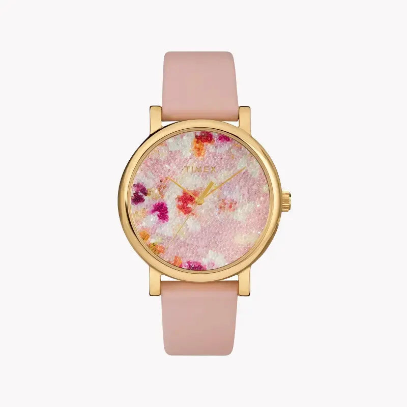 Timex Women's Pink Leather Watch, Brass Case | Tw2r66300 by TIMEX