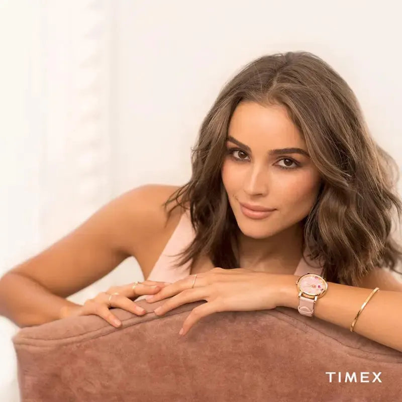 Timex Women's Pink Leather Watch, Brass Case | Tw2r66300 by TIMEX