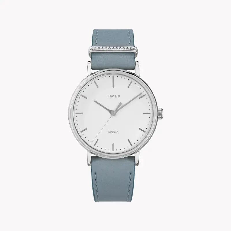 Timex Women's Blue Leather Watch, White Dial | Tw2r70300 by TIMEX