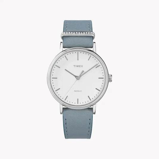 Timex Women's Blue Leather Watch, White Dial | Tw2r70300 by TIMEX
