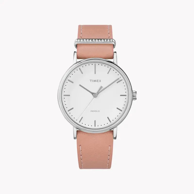 Timex Women's Pink Leather Watch, White Dial | Tw2r70400 by TIMEX