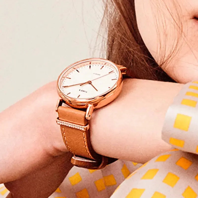 Timex Women's Pink Leather Watch, White Dial | Tw2r70400 by TIMEX