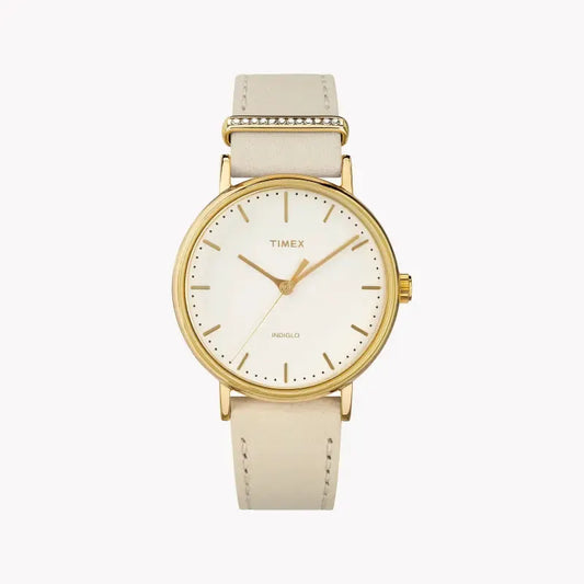 Timex Women's White Leather Watch, Off White Dial | Tw2r70500 by TIMEX