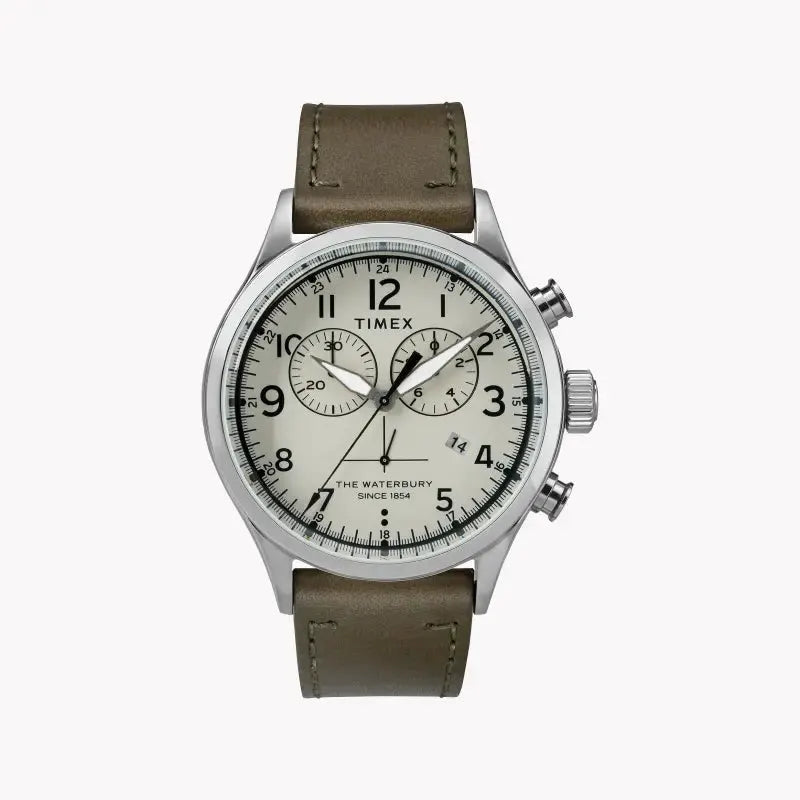 Timex Men's Green Leather Watch, Off White Dial | Tw2r70800 by TIMEX