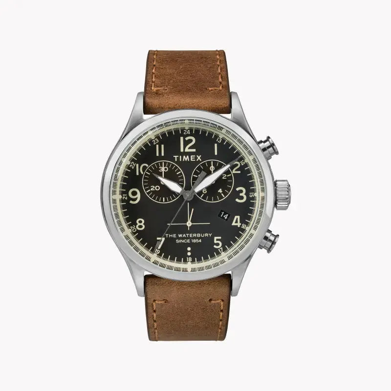 Timex Men's Stainless Steel Watch, Black Dial, Tan Leather | Tw2r70900 by TIMEX