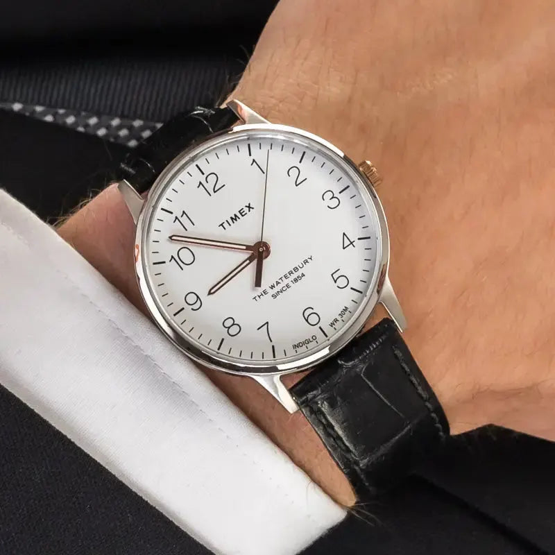 Timex Men's Black Leather Watch, White Dial | Tw2r71300 by TIMEX