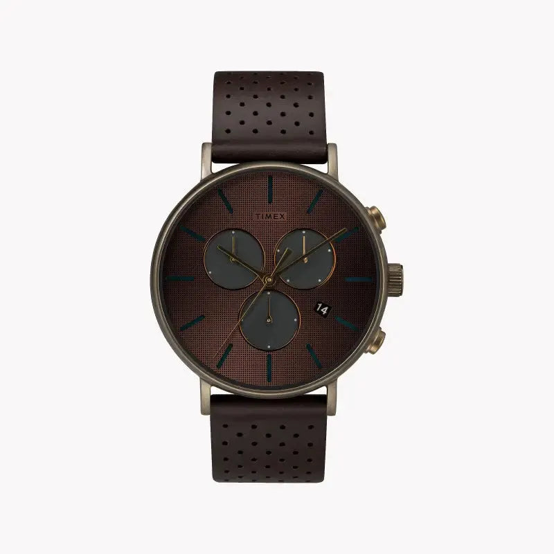 Timex Men's Brown Leather Watch, Gold Dial | Tw2r80100 by TIMEX