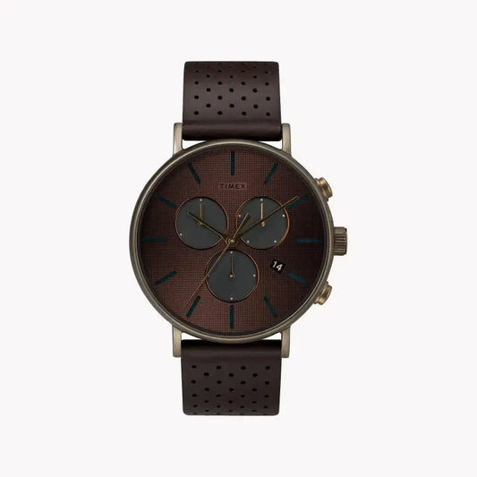 Timex Men's Brown Leather Watch, Gold Dial | Tw2r80100 by TIMEX