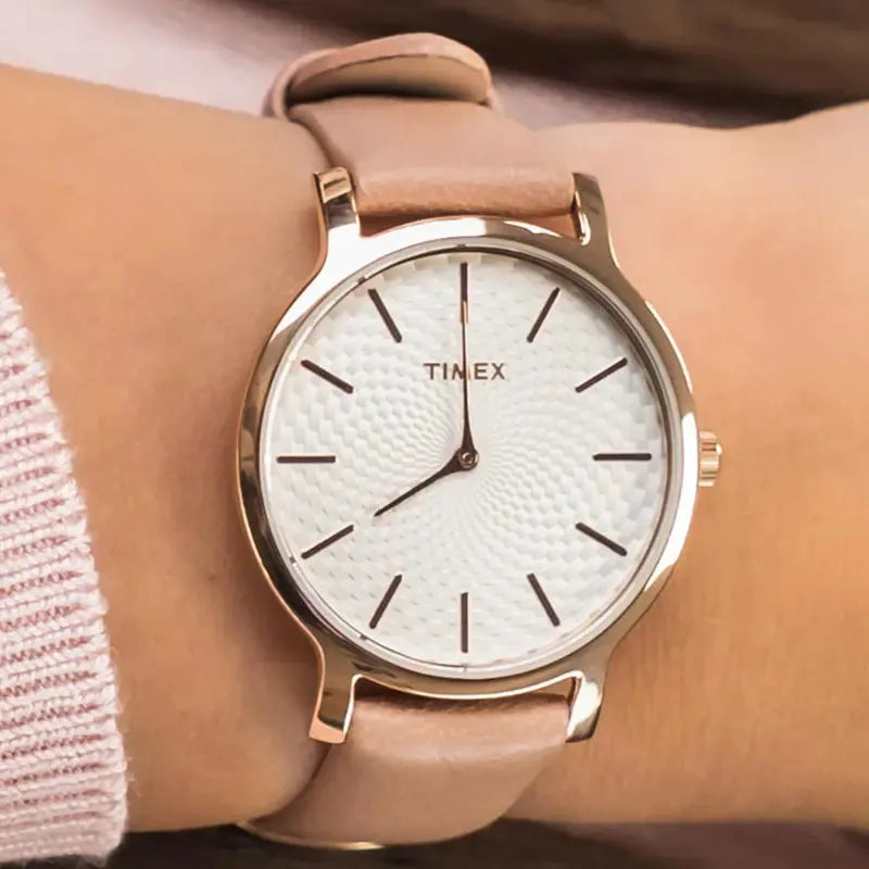 Timex Women's Pink Leather Watch, Silver Dial | Tw2r85200 by TIMEX