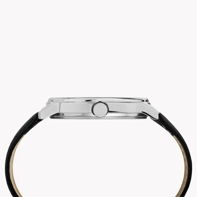 Timex Men's Black Leather Watch, Silver Dial | Tw2r85300 by TIMEX