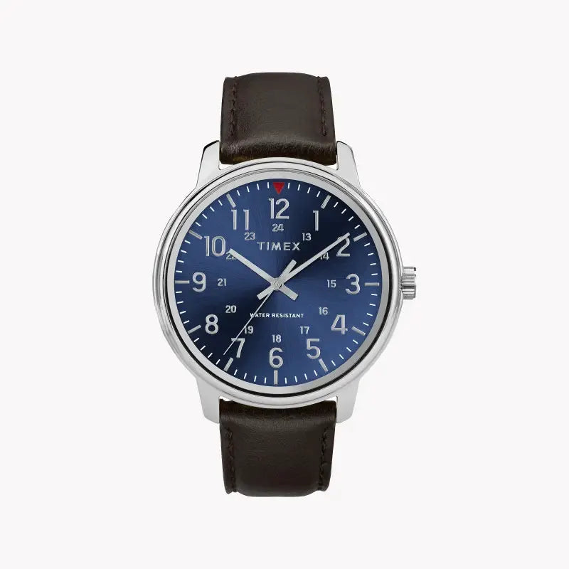 Timex Men's Brown Leather Watch, Blue Dial | Tw2r85400 by TIMEX
