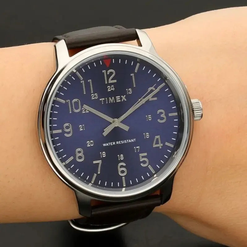 Timex Men's Brown Leather Watch, Blue Dial | Tw2r85400 by TIMEX