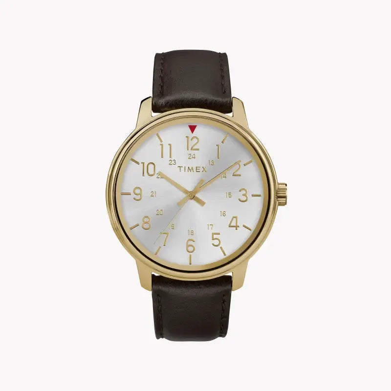 Timex Men's Brown Leather Watch, Silver Dial | Tw2r85600 by TIMEX