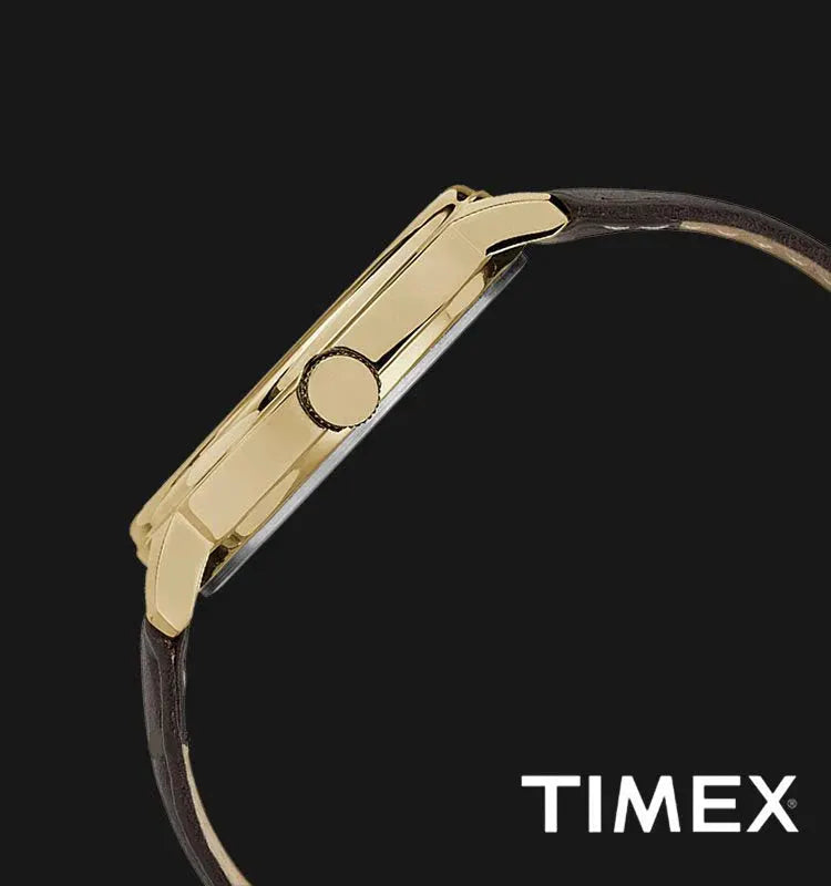 Timex Men's Brown Leather Watch, Silver Dial | Tw2r85600 by TIMEX