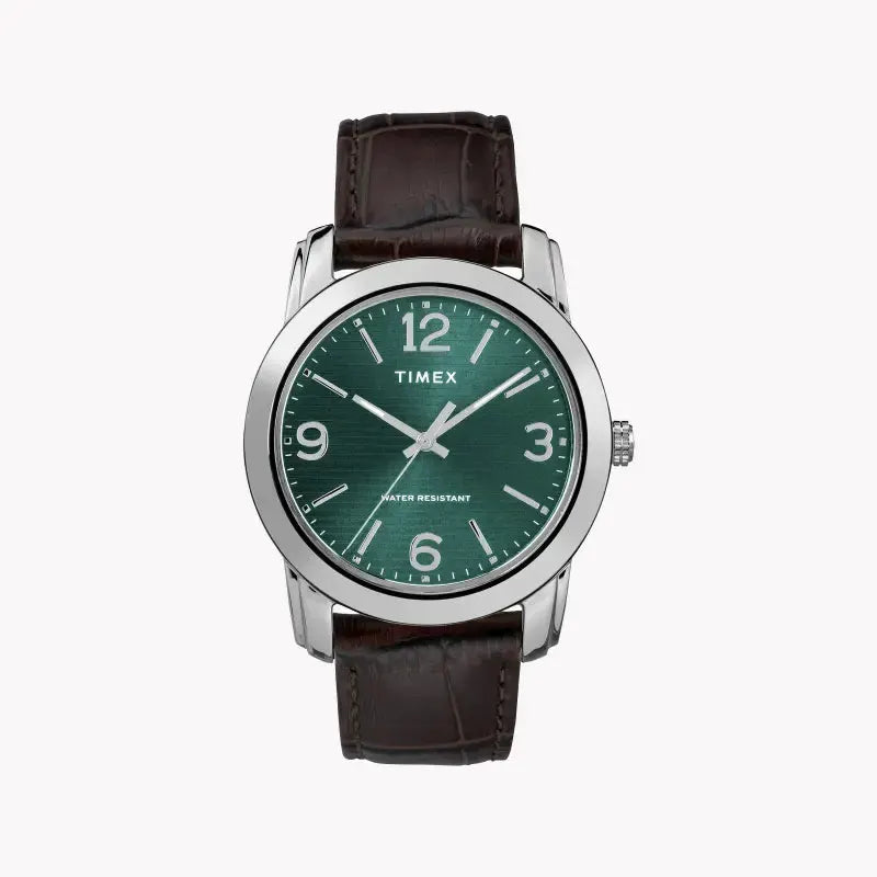 Timex Men's Brown Leather Watch, Green Dial | Tw2r86900 by TIMEX