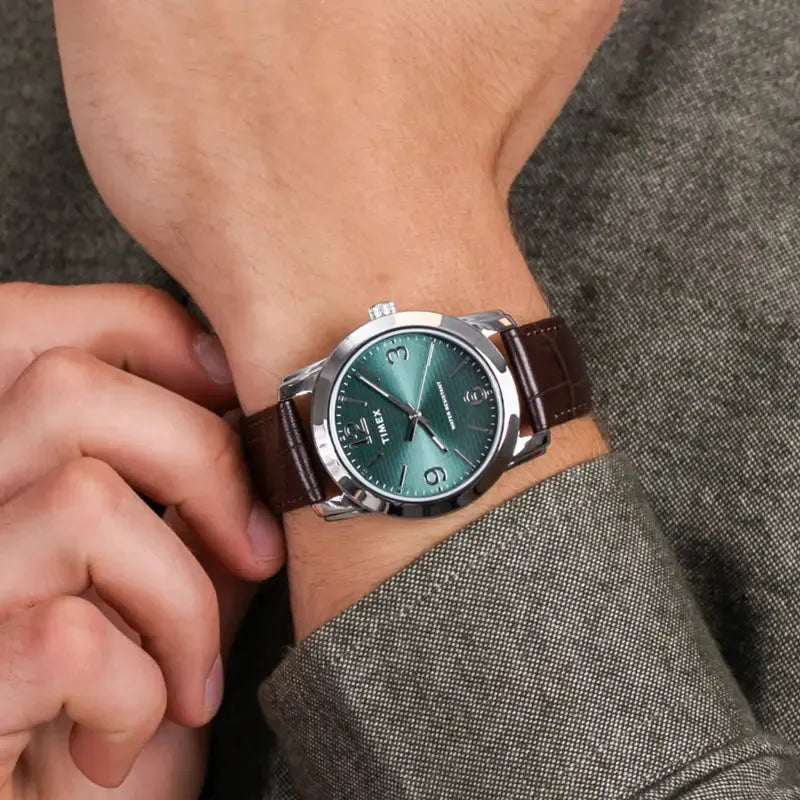 Timex Men's Brown Leather Watch, Green Dial | Tw2r86900 by TIMEX