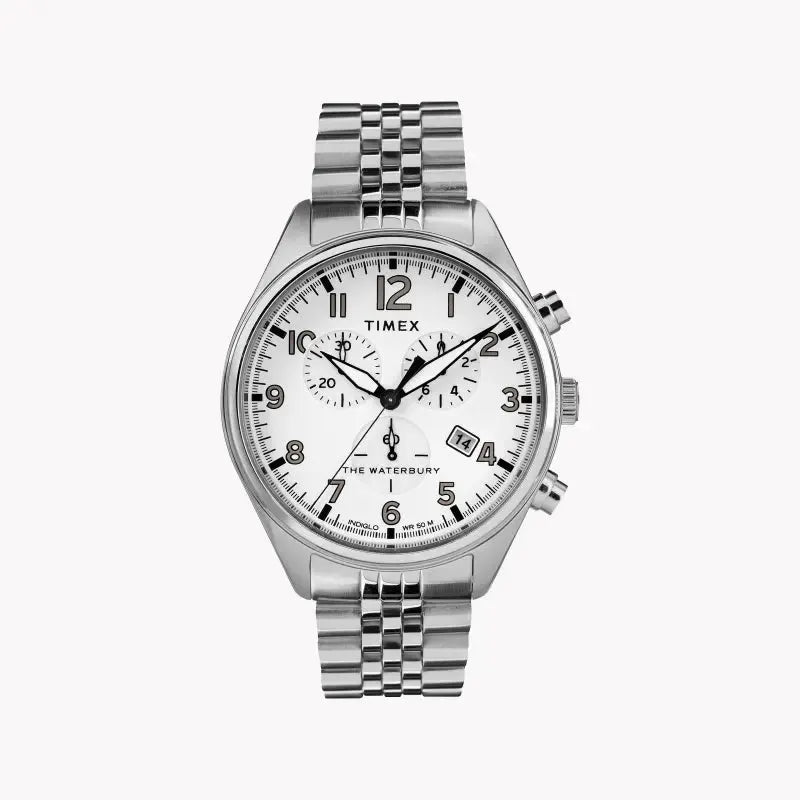 Timex Men's Silver Stainless Steel Watch, White Dial | Tw2r88500 by TIMEX