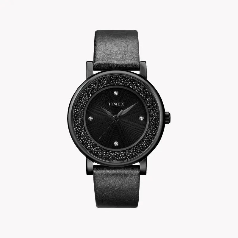 Timex Women's Black Leather Watch, Black Dial | Tw2r93000 by TIMEX