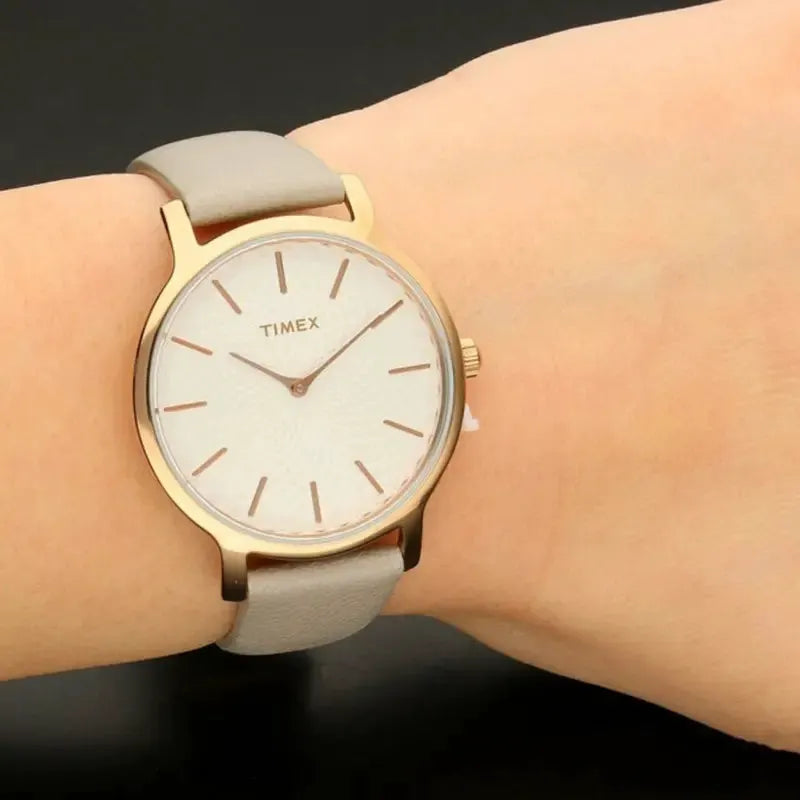 Timex Women's Gray Leather Watch, Silver Dial | Tw2r96200 by TIMEX