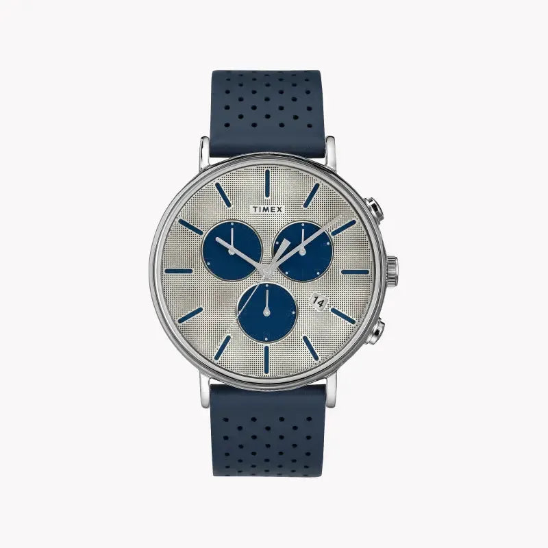 Timex Men's Blue Leather Watch, Silver Dial | Tw2r97700 by TIMEX