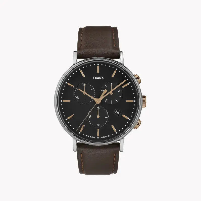 Timex Men's Brown Leather Watch, Black Dial | Tw2t11500 by TIMEX