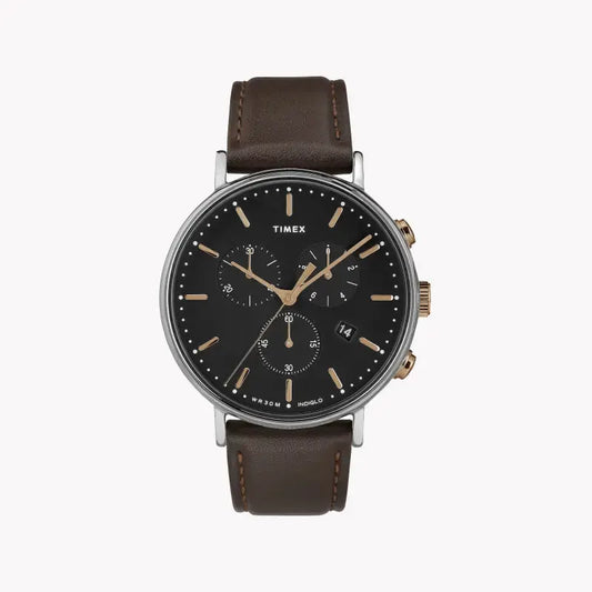 Timex Men's Brown Leather Watch, Black Dial | Tw2t11500 by TIMEX