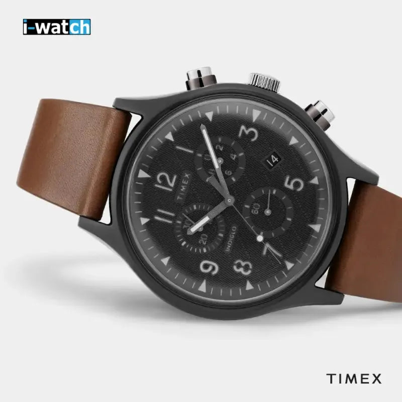 Timex Men's Brown Leather Watch, Black Dial | Tw2t29600 by TIMEX