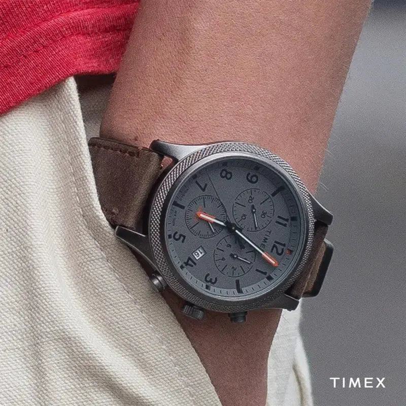 Timex Men's Gray Dial Watch, Brown Leather Strap | Tw2t32800 by TIMEX