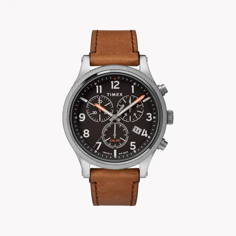 Timex Men's Brass Brown Leather Watch, Black Dial | Tw2t32900 by TIMEX