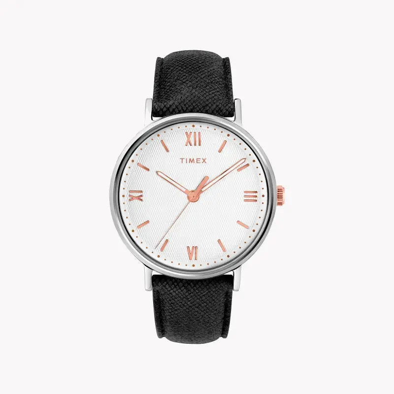 Timex Men's Brass Watch, White Dial, Black Leather Strap | Tw2t34700 by TIMEX