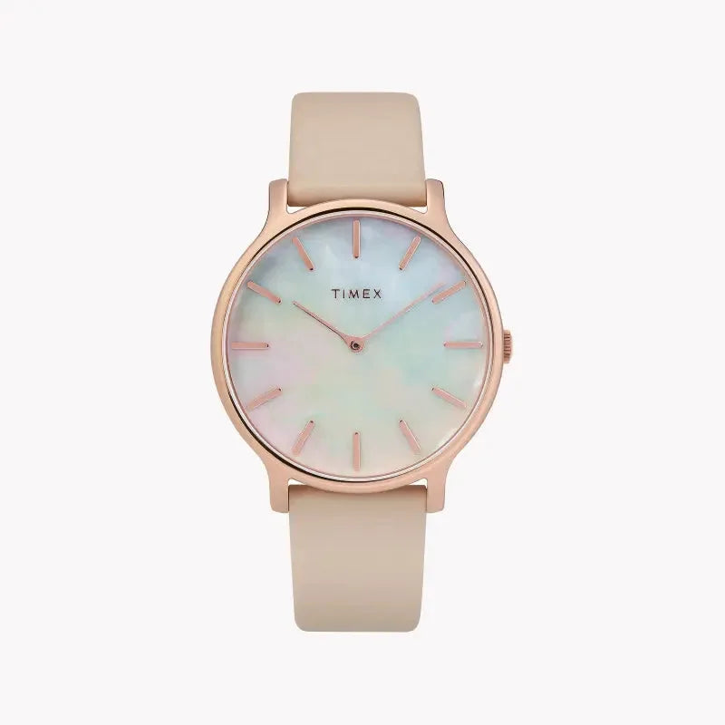 Timex Women's Pink Leather Watch, Mother Of Pearl Dial | Tw2t35300 by TIMEX