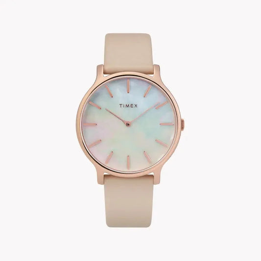 Timex Women's Pink Leather Watch, Mother Of Pearl Dial | Tw2t35300 by TIMEX
