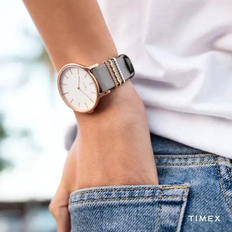 Timex Women's Pink Leather Watch, Mother Of Pearl Dial | Tw2t35300 by TIMEX