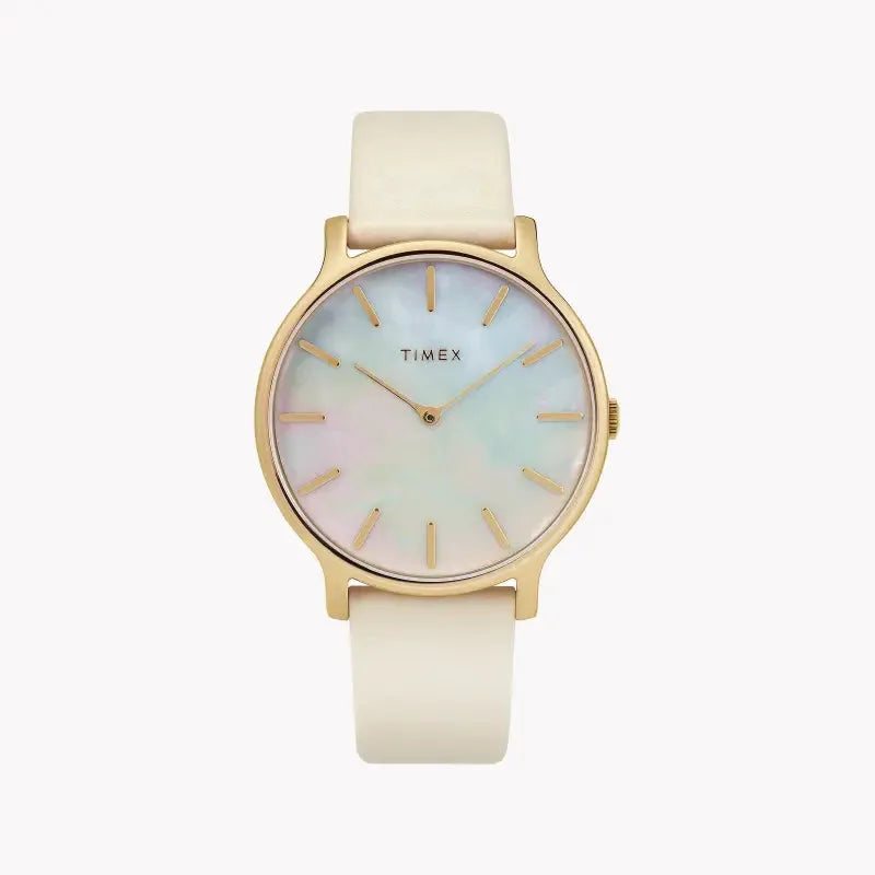 Timex Women's Off-White Leather Watch, Mother Of Pearl Dial | Tw2t35400 by TIMEX