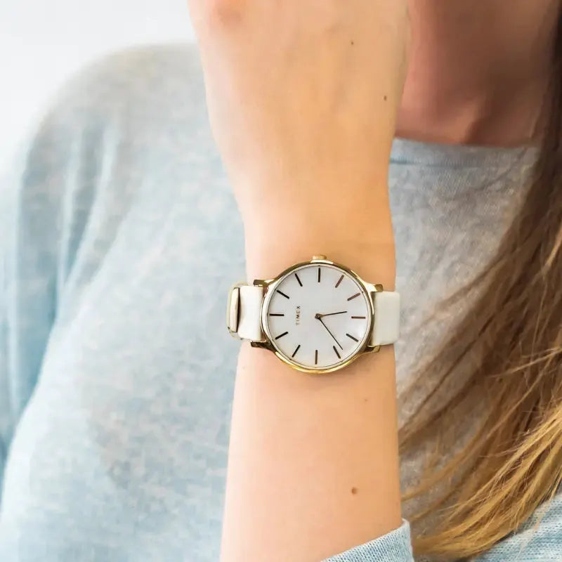Timex Women's Off-White Leather Watch, Mother Of Pearl Dial | Tw2t35400 by TIMEX