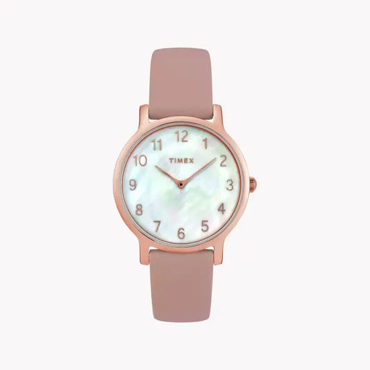 Timex Women's Pink Leather Watch, Mother Of Pearl Dial | Tw2t36100 by TIMEX