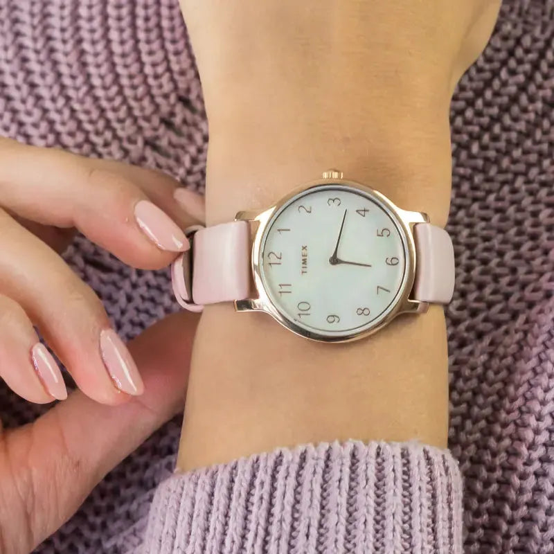 Timex Women's Pink Leather Watch, Mother Of Pearl Dial | Tw2t36100 by TIMEX