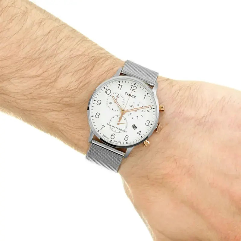 Timex Men's Silver Stainless Steel Watch, White Dial | Tw2t36700 by TIMEX