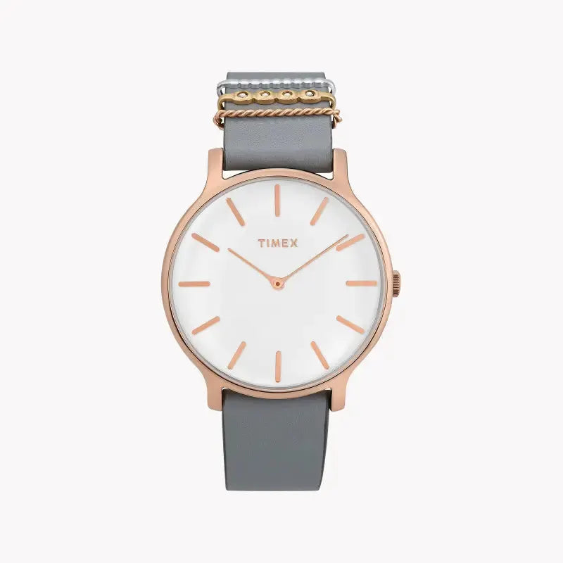 Timex Women's Gray Leather Watch, White Dial | Tw2t45400 by TIMEX