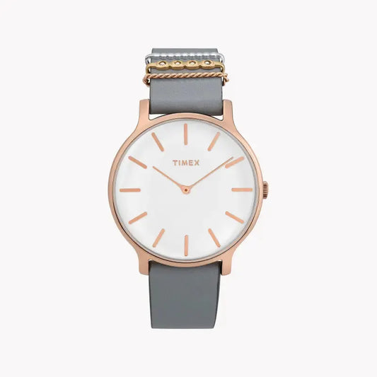 Timex Women's Gray Leather Watch, White Dial | Tw2t45400 by TIMEX