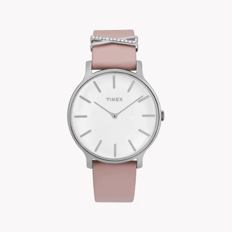 Timex Women's Pink Leather Watch, White Dial | Tw2t47900 by TIMEX