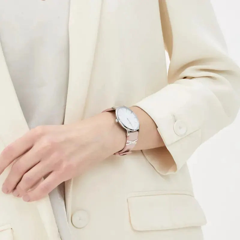 Timex Women's Pink Leather Watch, White Dial | Tw2t47900 by TIMEX
