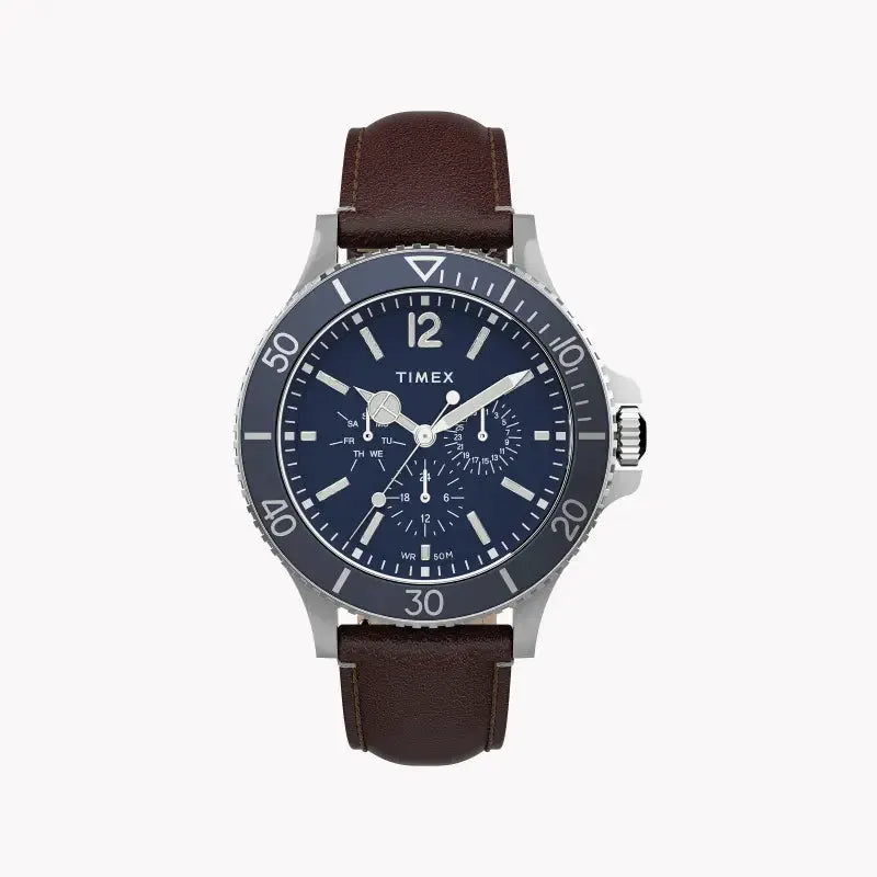 Timex Men's Brown Leather Watch, Blue Dial | Tw2u13000 by TIMEX