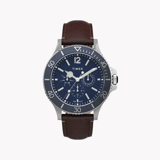 Timex Men's Brown Leather Watch, Blue Dial | Tw2u13000 by TIMEX