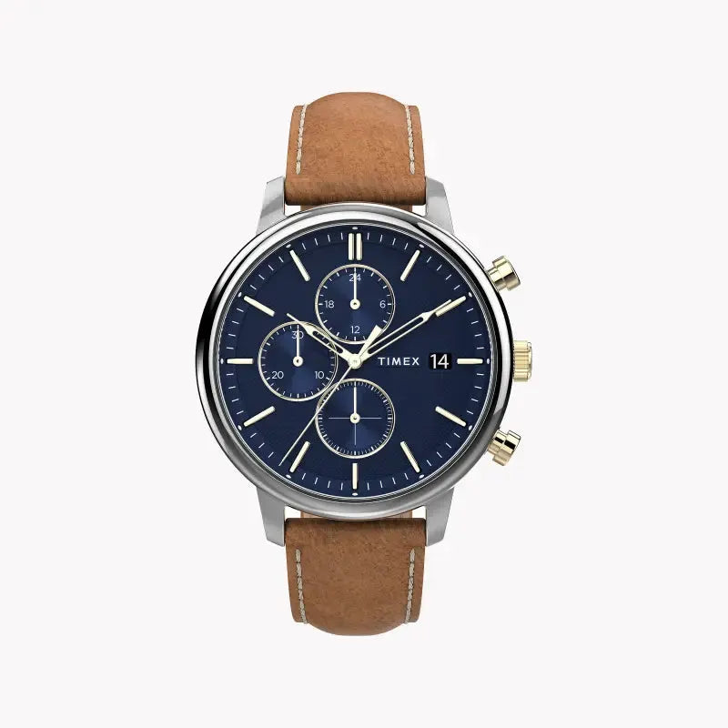 Timex Men's Brass Watch, Blue Dial & Tan Leather | Tw2u39000 by TIMEX