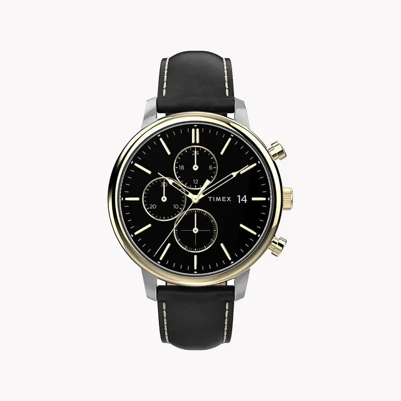 Timex Men's Black Leather Watch, Brass Case | Tw2u39100 by TIMEX