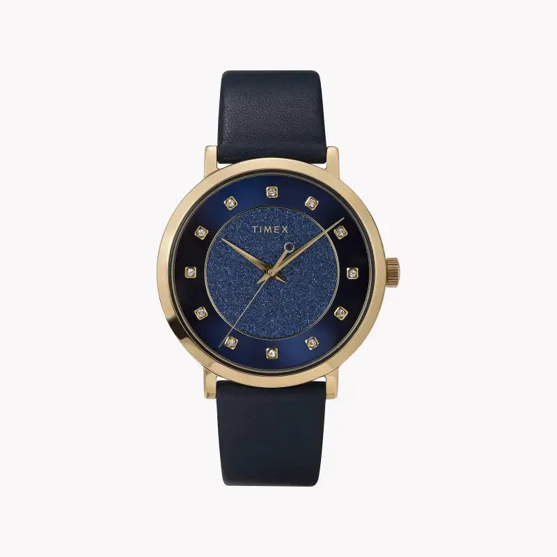 Timex Women's Blue Leather Watch, Brass Case | Tw2u41100 by TIMEX