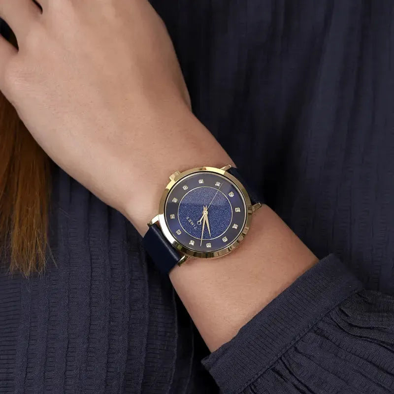 Timex Women's Blue Leather Watch, Brass Case | Tw2u41100 by TIMEX