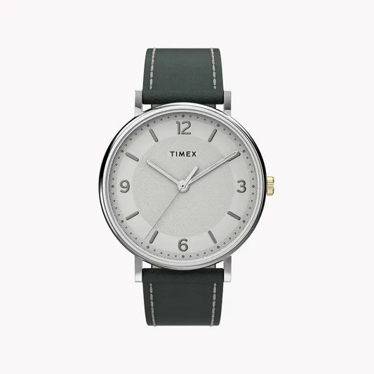 Timex Men's Gray Leather Watch, White Dial | Tw2u67500 by TIMEX